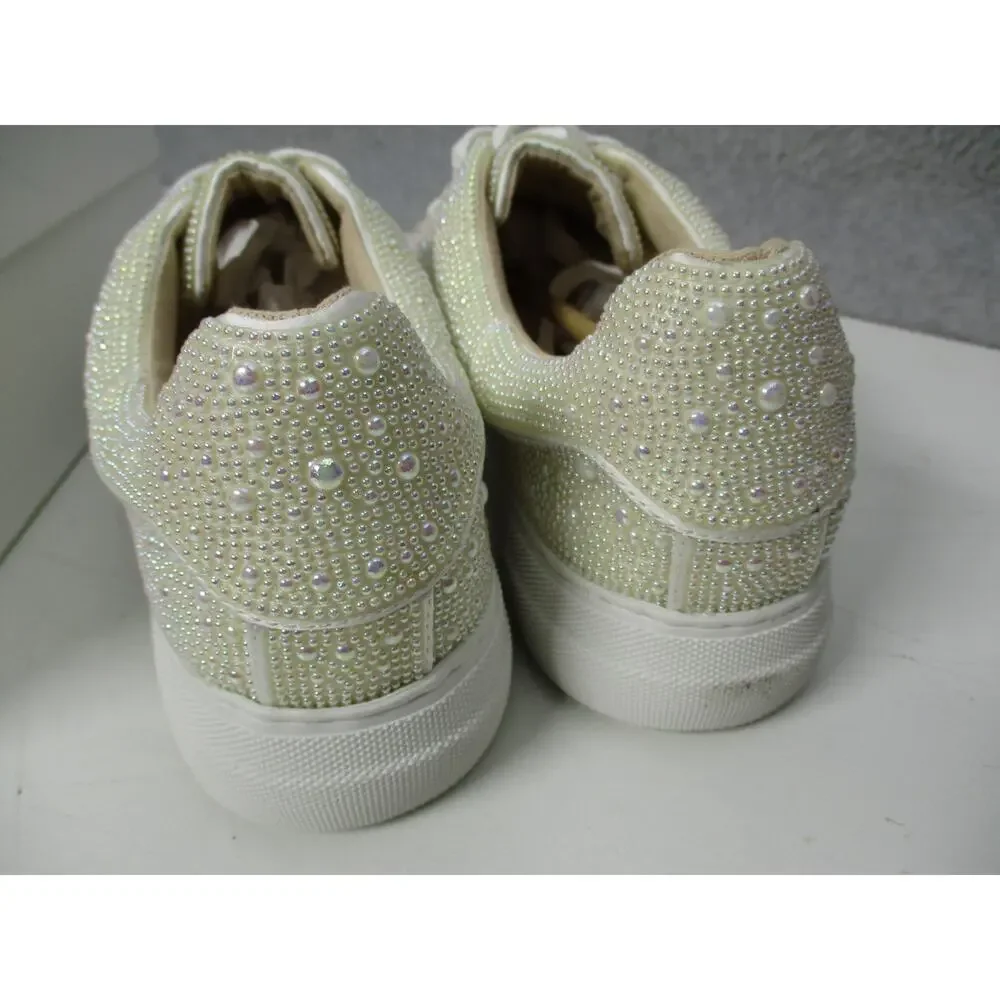 Betsy Johnson Sidny Sneakers Platform Pearl White Rhinestone Shoes Womens Sz 9.5
